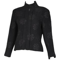 2003 Chanel Black Wool Boucle Jacket w/Camellia Print 2