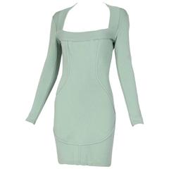 Vintage Alaia Pale Green Bodycon Long Sleeved Mini Dress