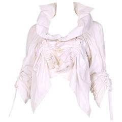 2002 Junya Watanabe for Comme Des Garcons Ruched White Cotton Ruffle Top 