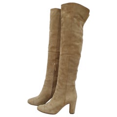 CHANEL Beige Suede Cap Toe CC Thigh High Over The Knee Tall Boots