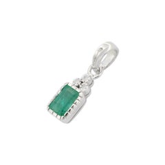 Dainty Natural Emerald and Diamond Pendant Crafted in 925 Sterling Silver