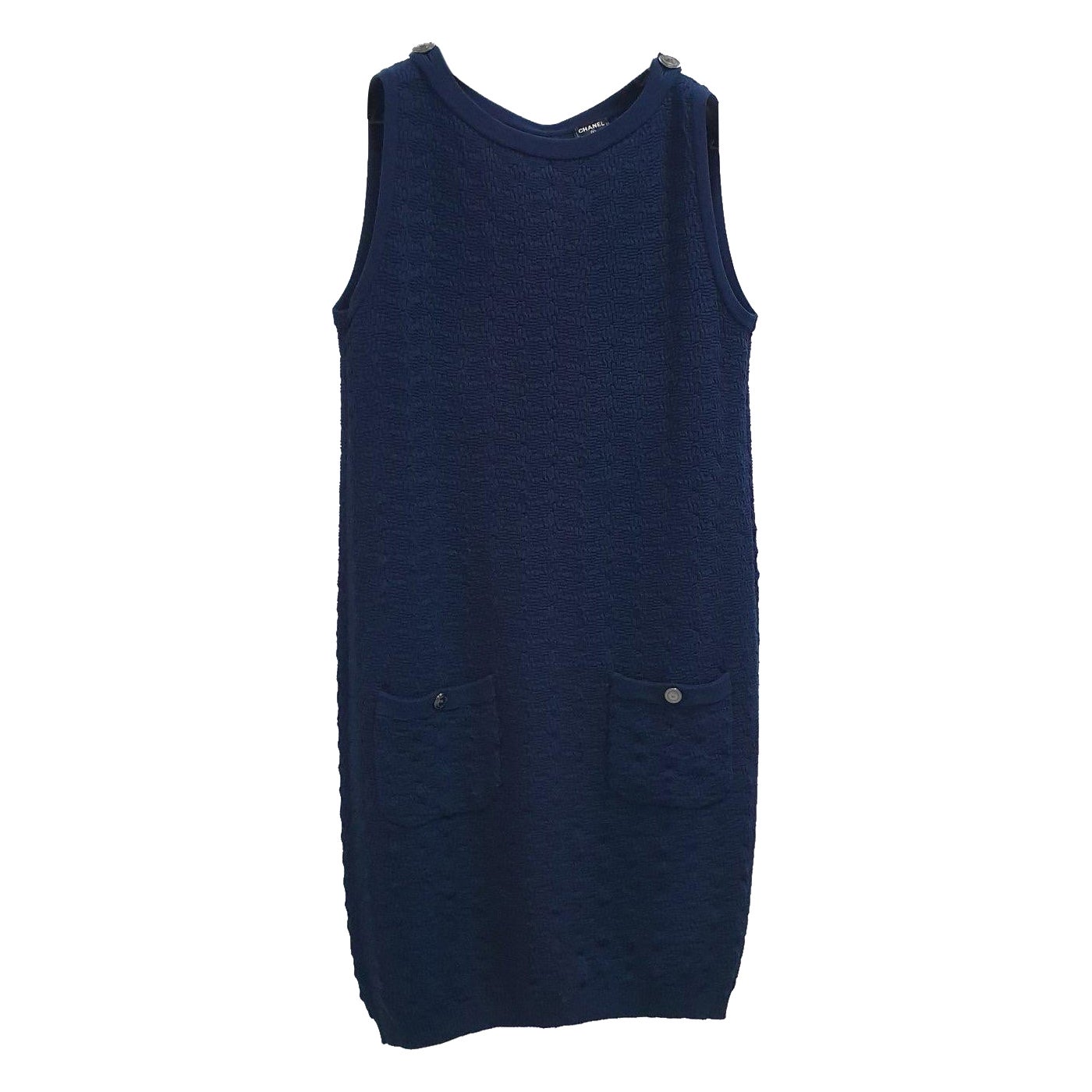 Chanel Navy Blue Textured Cotton Jacquard Knit Sleeveless Dres