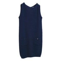 Chanel Navy Blue Textured Cotton Jacquard Knit Sleeveless Dres