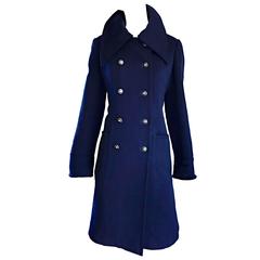 1970 SAKS 5th AVENUE Navy Blue Double Breasted Long Wool Peacoat Jacket Coat