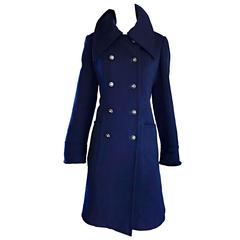 1970s SAKS 5th AVENUE Navy Blue Double Breasted Long Wool Peacoat Jacket Coat