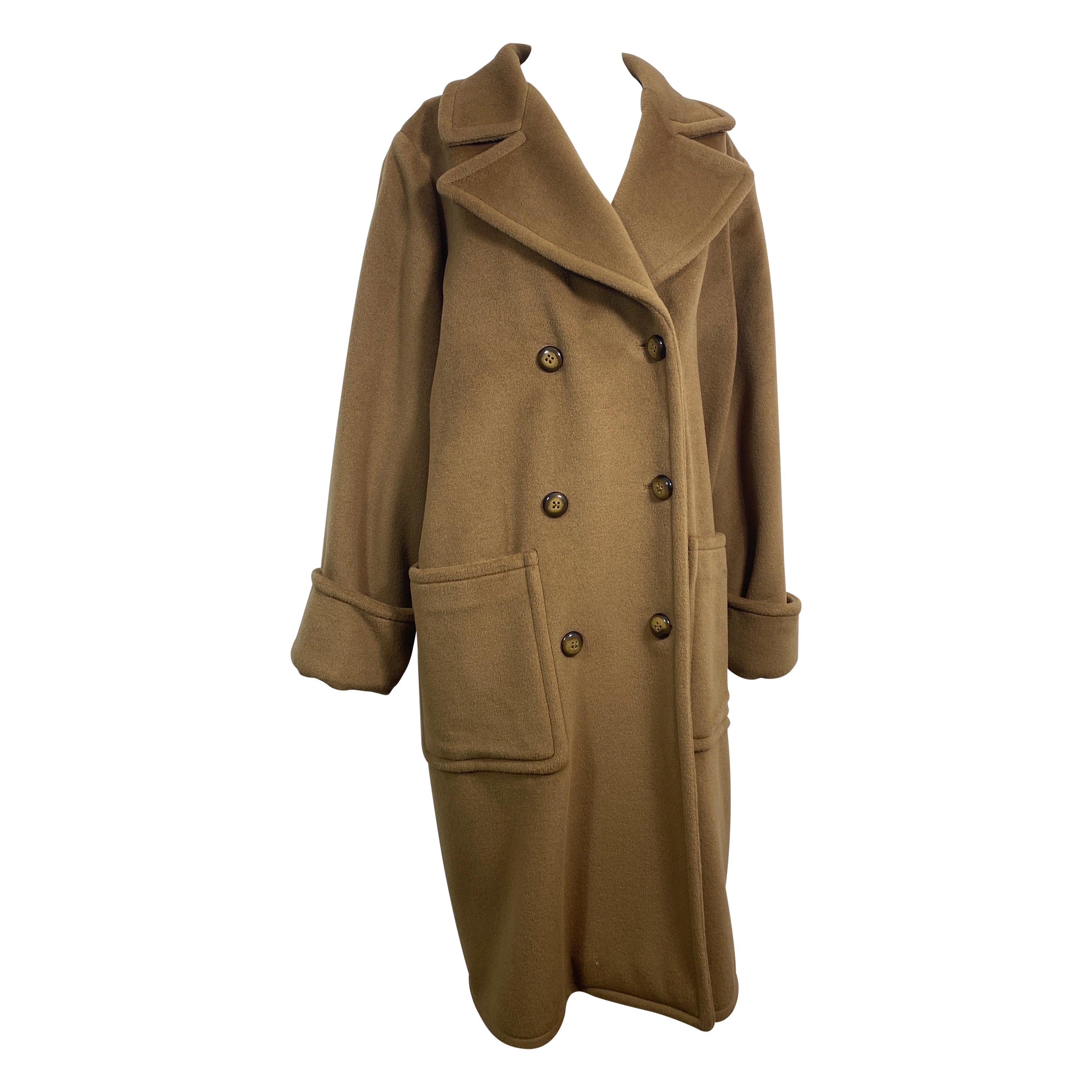 Valentino Boutique 1990’s Double Breasted Tan Cashmere Oversized Coat - Size 10 For Sale