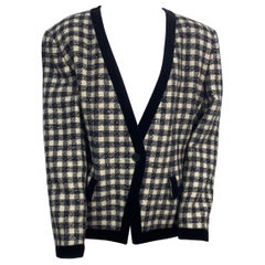 Giorgio Armani 1990’s Black and Ivory Tweed and Velvet Checkered Jacket -Size 46