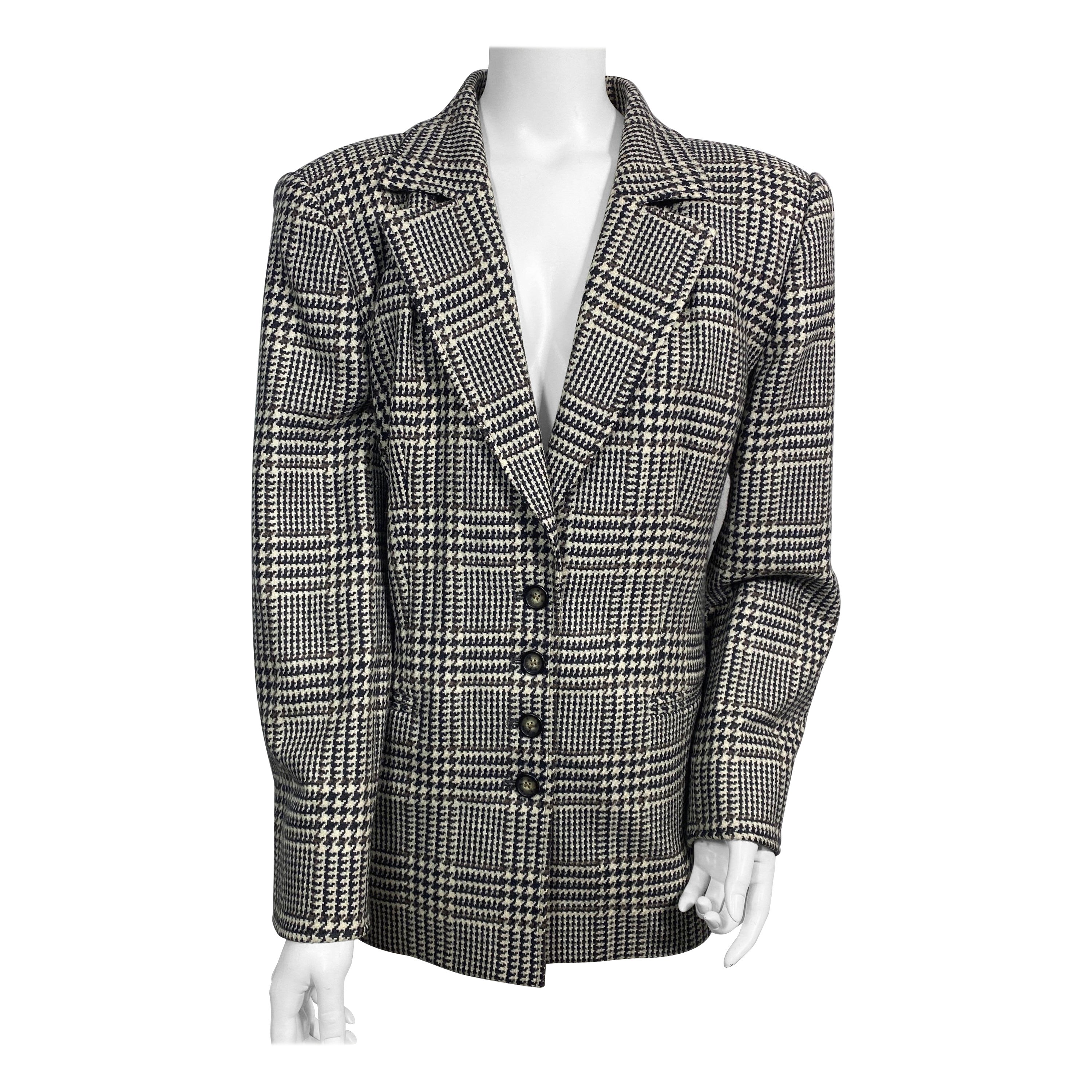 Gucci Houndstooth 1980’s Wool Blazer Jacket-Size 48 For Sale