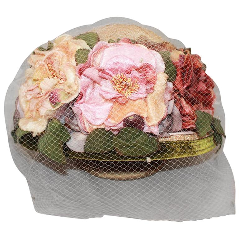 Kokin New York Flower Veiled Hat - circa 1980s
