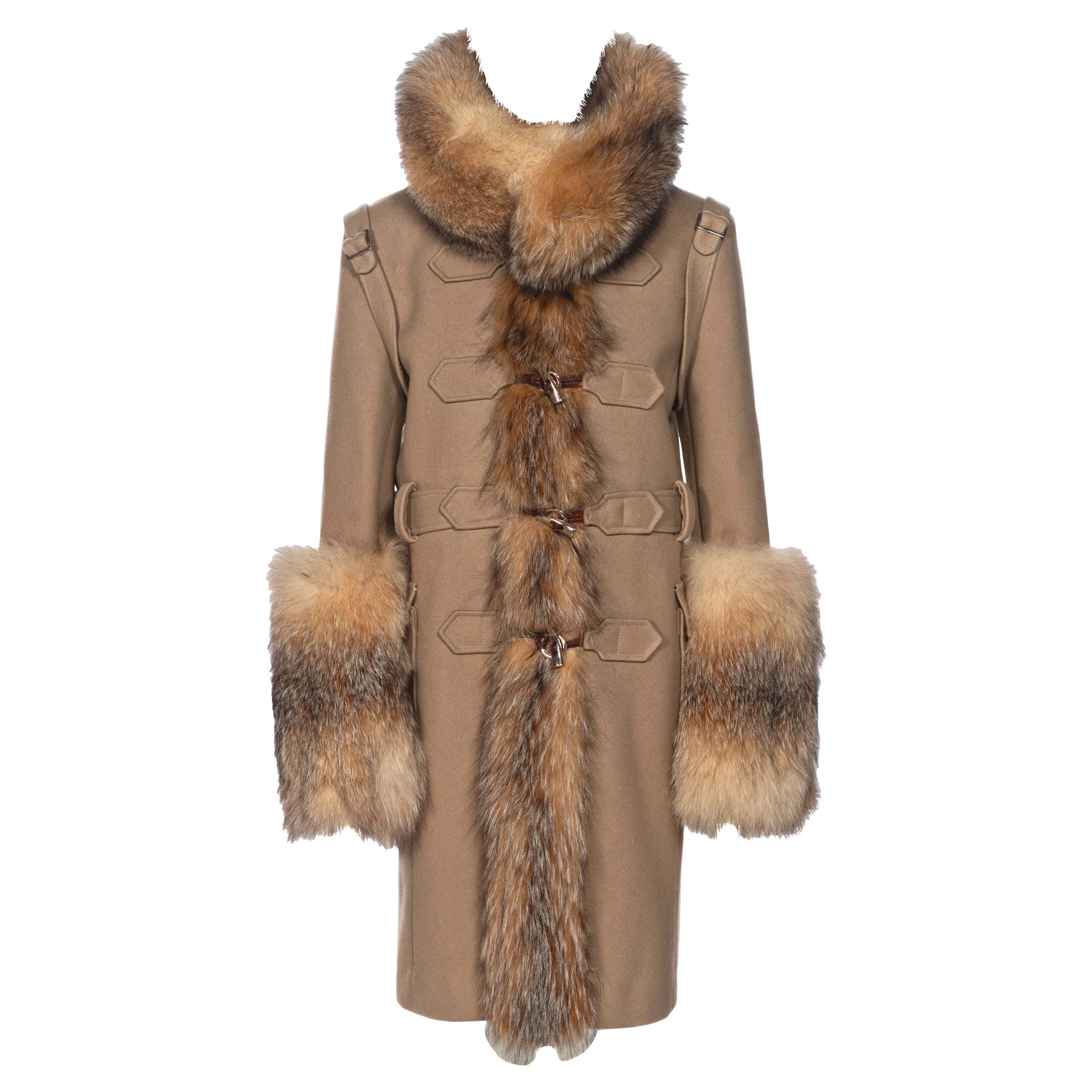 Balenciaga by Nicolas Ghesquière Fur-Trimmed Felted Wool Duffle Coat, fw 2005 For Sale