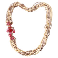 Chanel Necklace Faux Pearl Multistrand Poured Glass Camellia Accents Goossens 