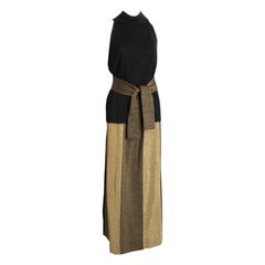 Rudi Gernreich 3pc Set Top Skirt and Sash Belt Black Gold Metallic Knit Suit 70s