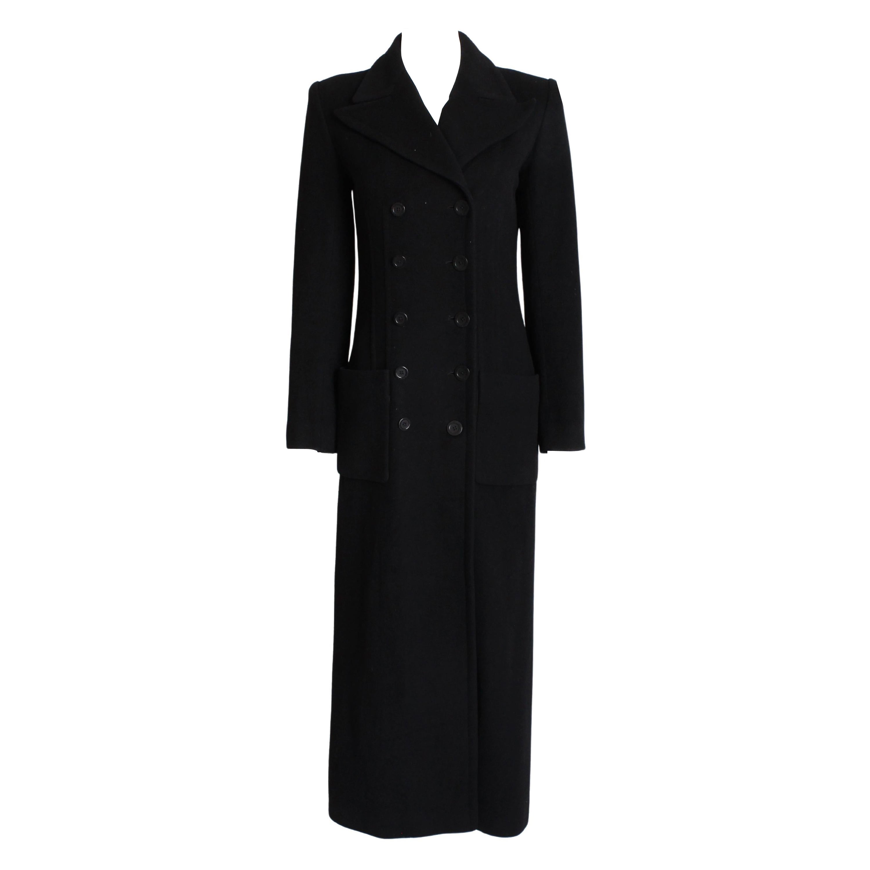 Sonia Rykiel Cashmere Coat Black Double Breasted Long Trench Style Sz 38 Vintage