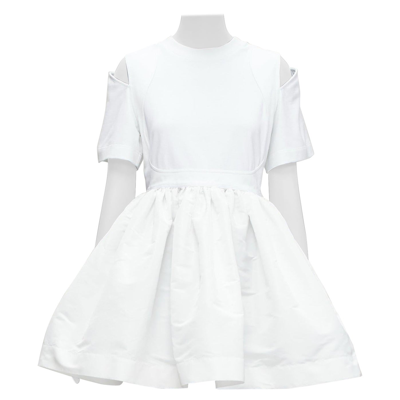 ALEXANDER MCQUEEN 2022 white cut out shoulder flared short dress IT38 XS For Sale