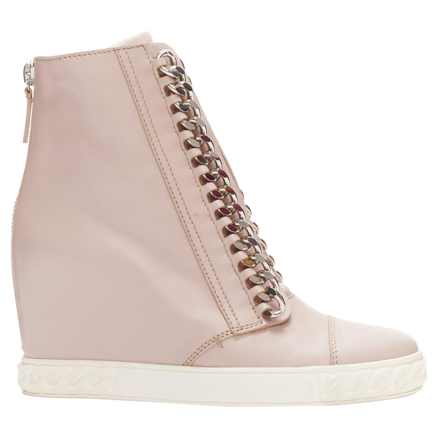 CASADEI pink leather silver chain trim ankle wedge sneakers EU39.5 For Sale