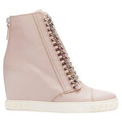 CASADEI pink leather silver chain trim ankle wedge sneakers EU39.5