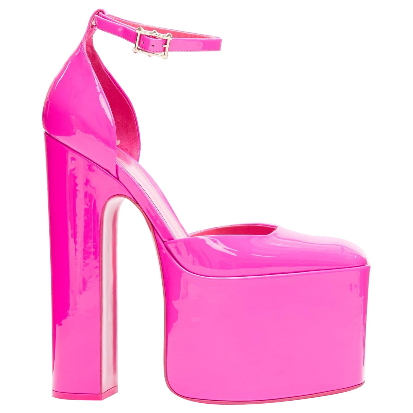 VALENTINO Runway Discobox 180 hot pink patent platform ankle strap heels EU39 For Sale