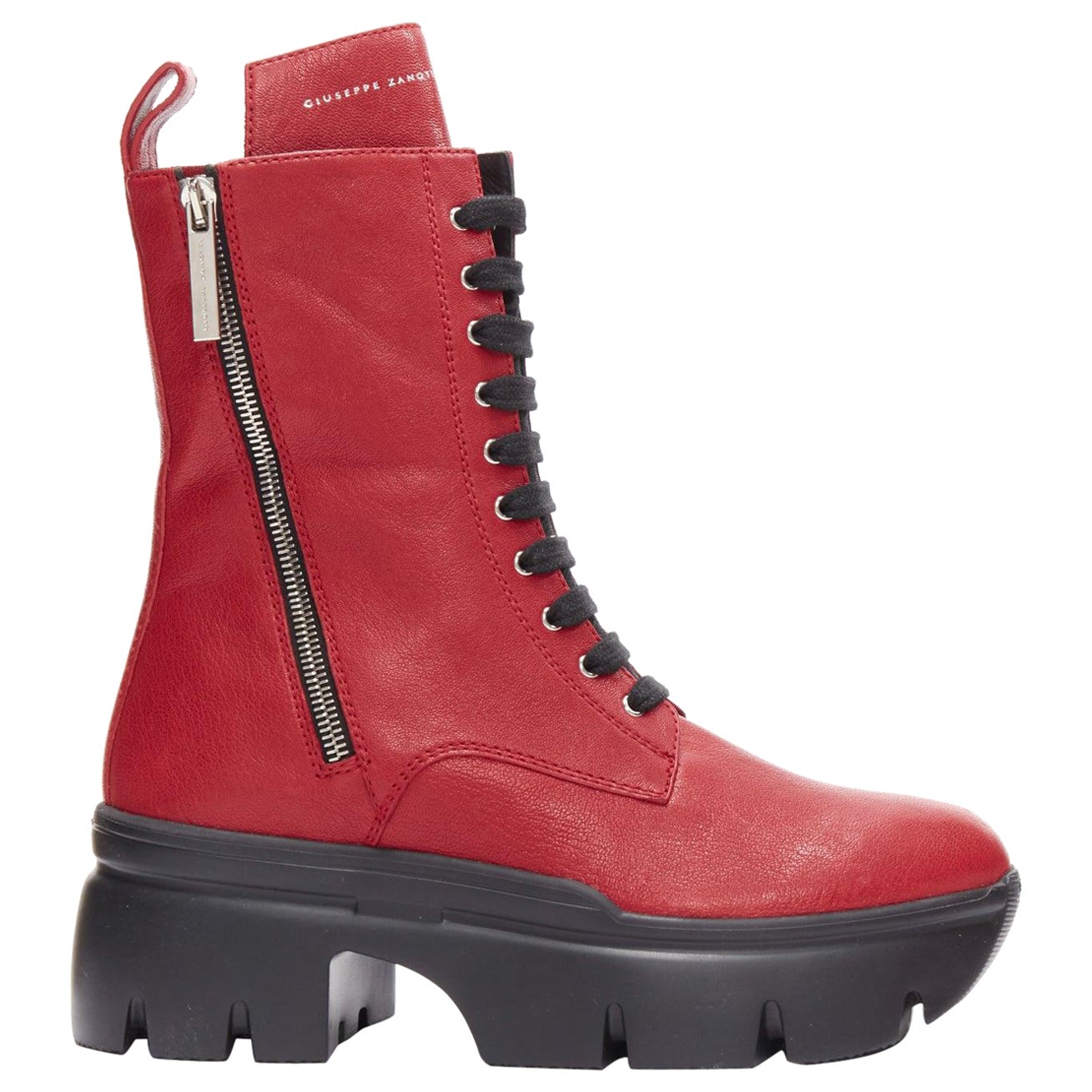 GIUSEPPE ZANOTTI Apocalypse red leather side zip combat boots EU39 For Sale