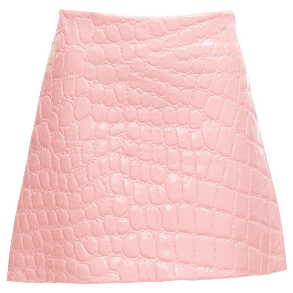 MIU MIU 2015 pink 3D patent mock croc high waist A-line skirt IT38 XS For Sale
