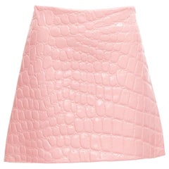 MIU MIU 2015 pink 3D patent mock croc high waist A-line skirt IT38 XS