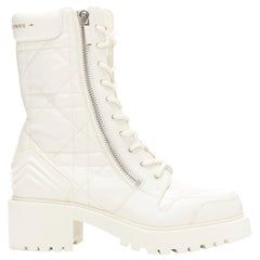 new CHRISTIAN DIOR 2023 D-Leader white Cannage quilted leather ankle boots EU38