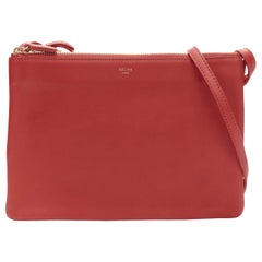 CELINE Trio red soft leather detachable shoulder strap medium pouch bag