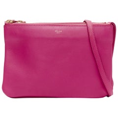 CELINE Trio pink soft leather detachable shoulder strap pouch crossbody bag