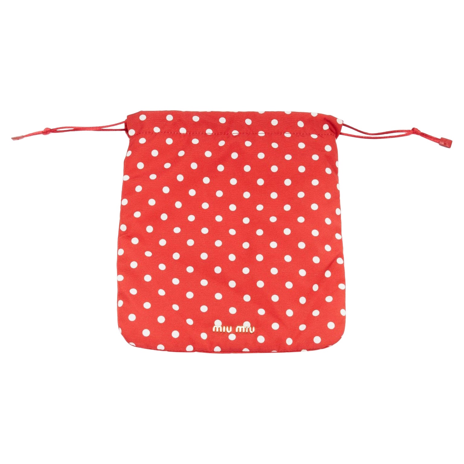 MIU MIU red white polka dot fully lined fabric drawstring pouch bag For Sale