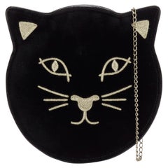 CHARLOTTE OLYMPIA Kitty black velvet gold embroidered crossbody bag