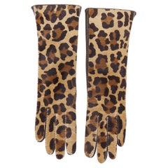 PRADA leopard print ponyhair leather mid length gloves Sz6.5