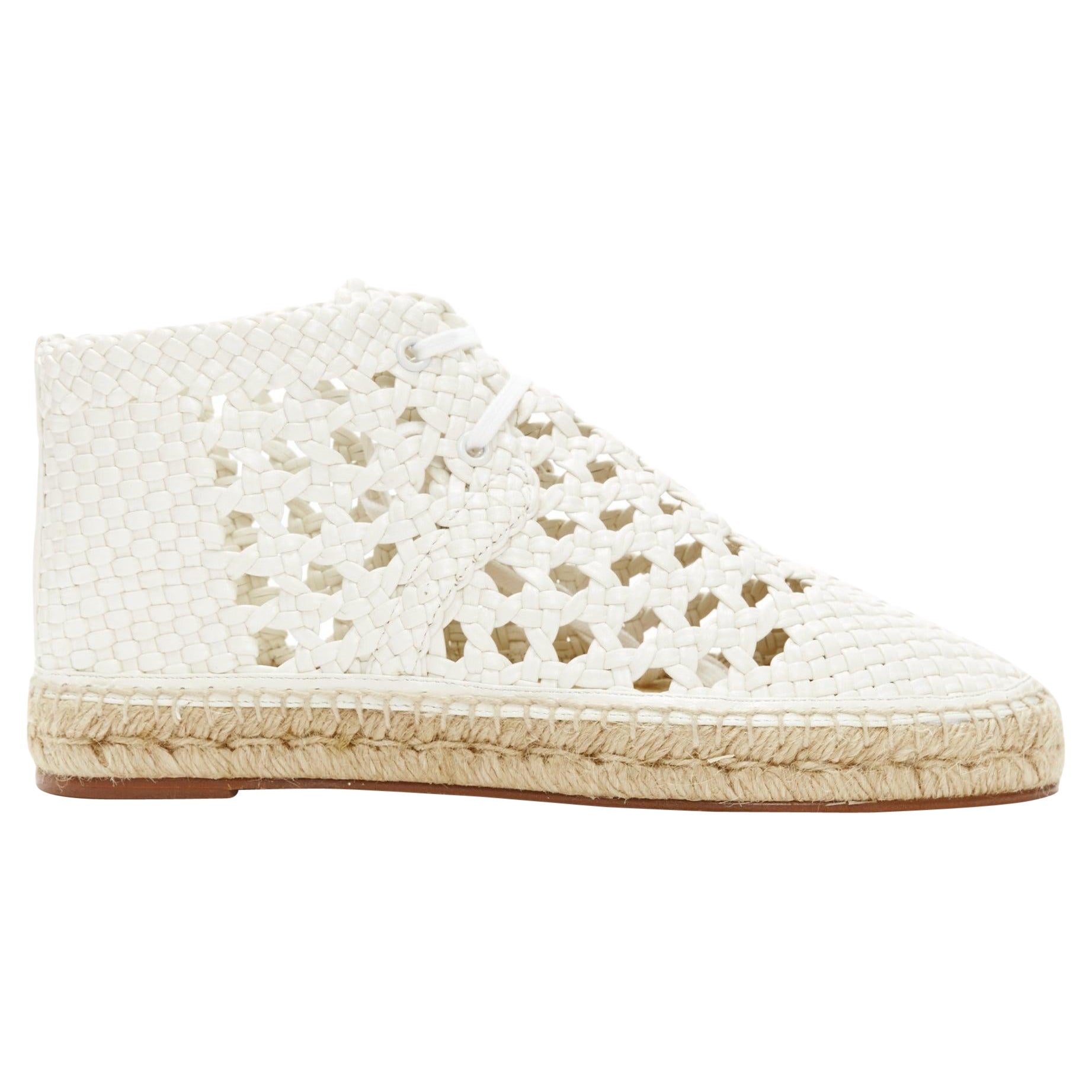 OLD CELINE Phoebe Philo white woven basket leather espadrille ankle boots EU38 For Sale