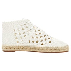 Used OLD CELINE Phoebe Philo white woven basket leather espadrille ankle boots EU38