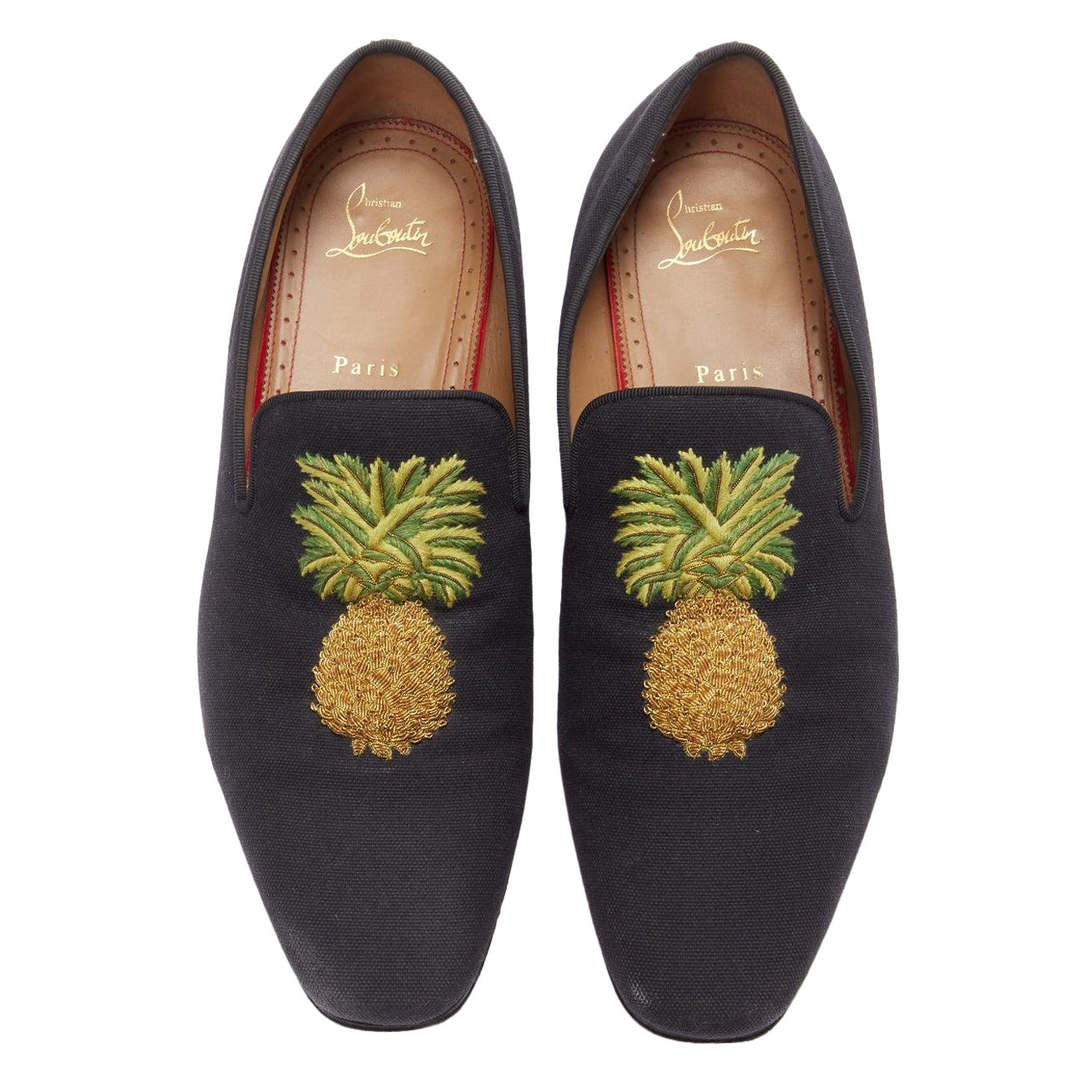 CHRISTIAN LOUBOUTIN Dadanas gold pineapple fabric loafers dress shoes EU42