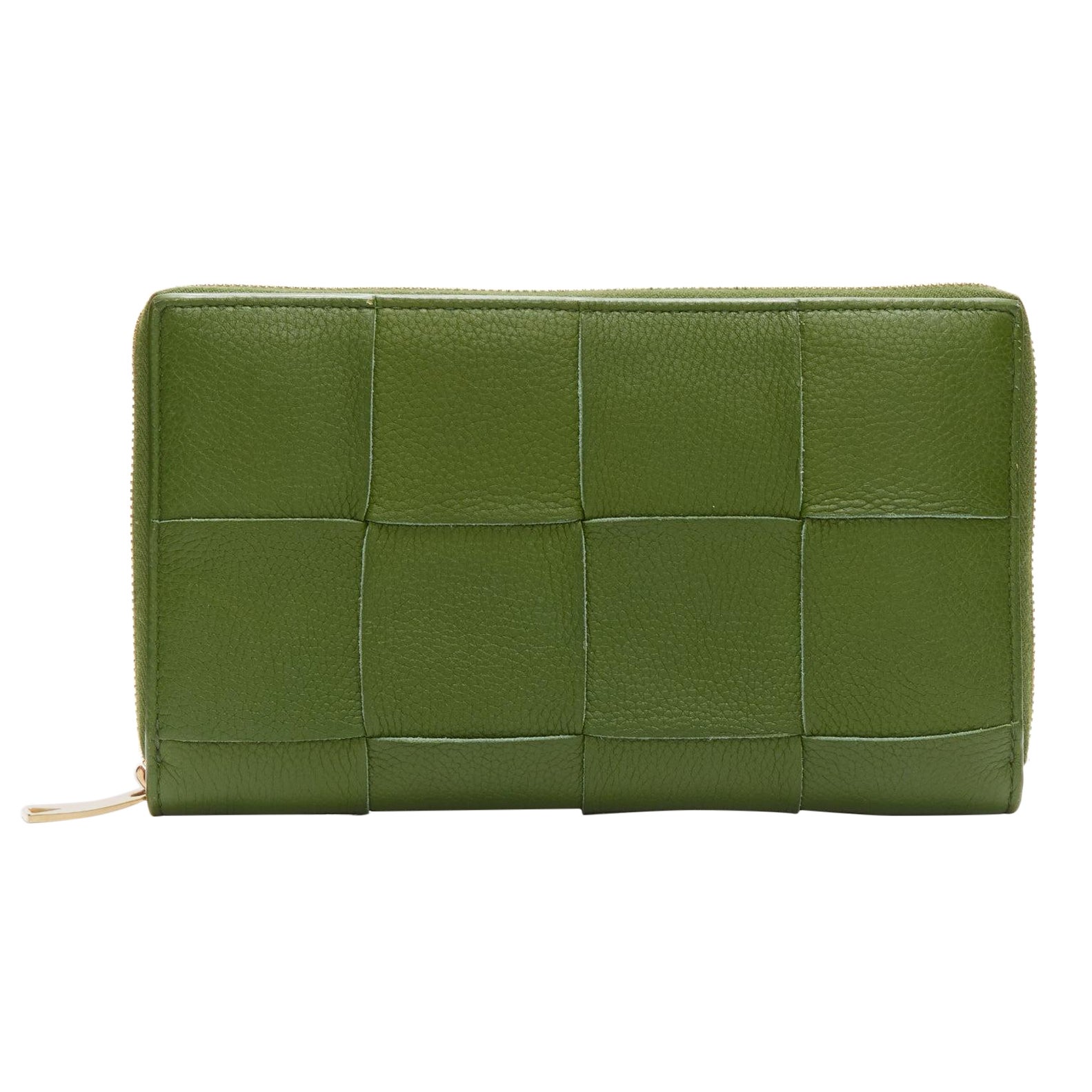 BOTTEGA VENETA Cassette avocado green maxi Intrecciato zip around long wallet For Sale