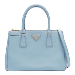 PRADA Galleria light blue saffiano leather triangle logo shoulder tote bag