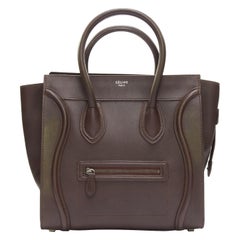 Celine Luggage sac fourre-tout en cuir bordeaux avec fermeture éclair et logo sur le devant