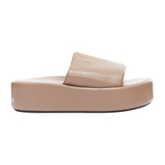 BALENCIAGA Rise light brown leather white logo padded slides EU38