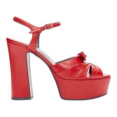 SAINT LAURENT Candy 80 red leather bow detail platform heels EU38