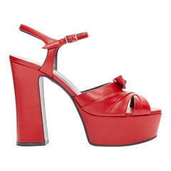 SAINT LAURENT Candy 80 talons compensés en cuir rouge avec nœud, EU38