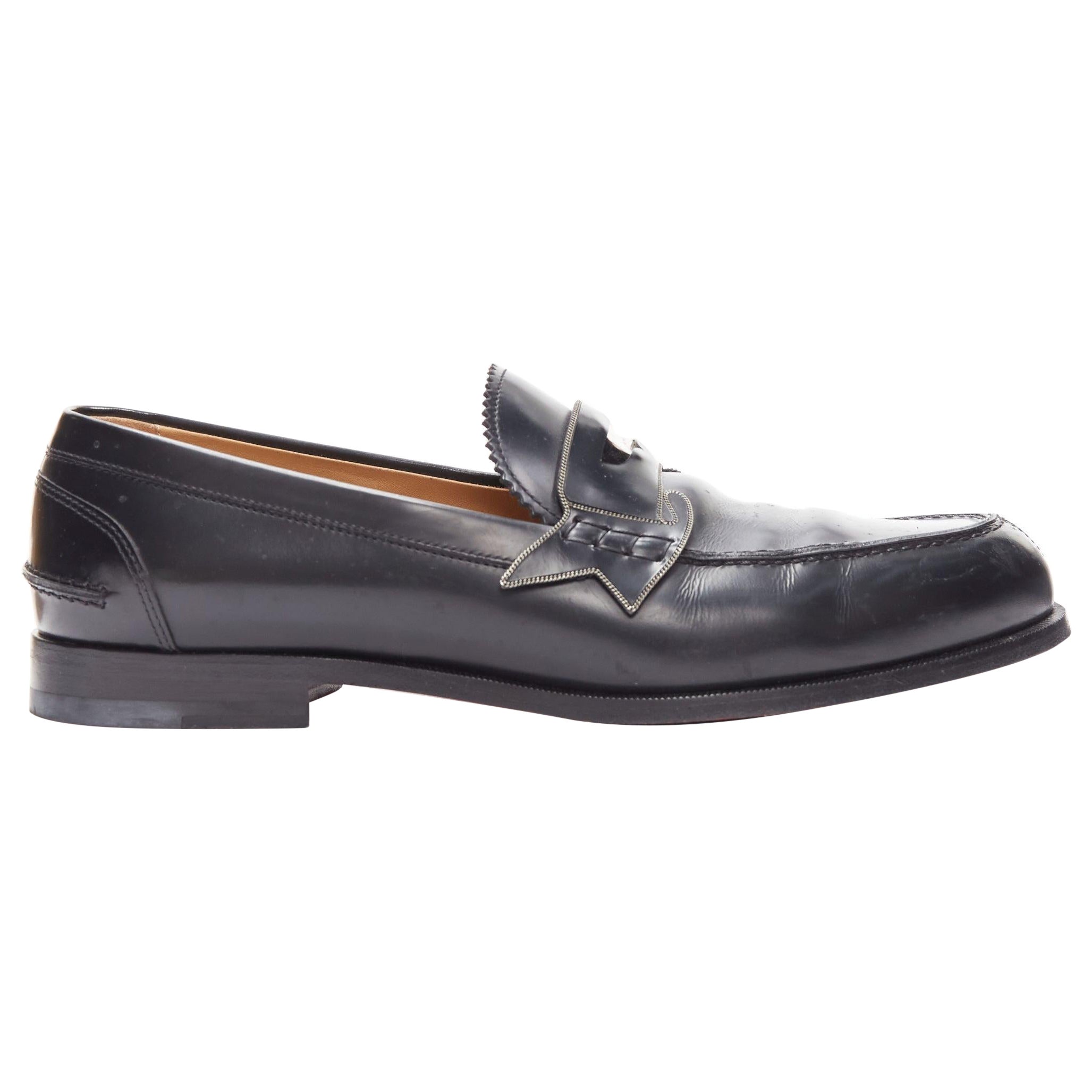 CHRISTIAN LOUBOUTIN Monono black silver logo penny leather loafers EU42