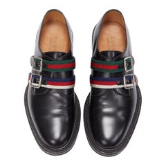 Gucci Au-delà  Web buckle black leather monk strap brogue shoes UK8 EU42