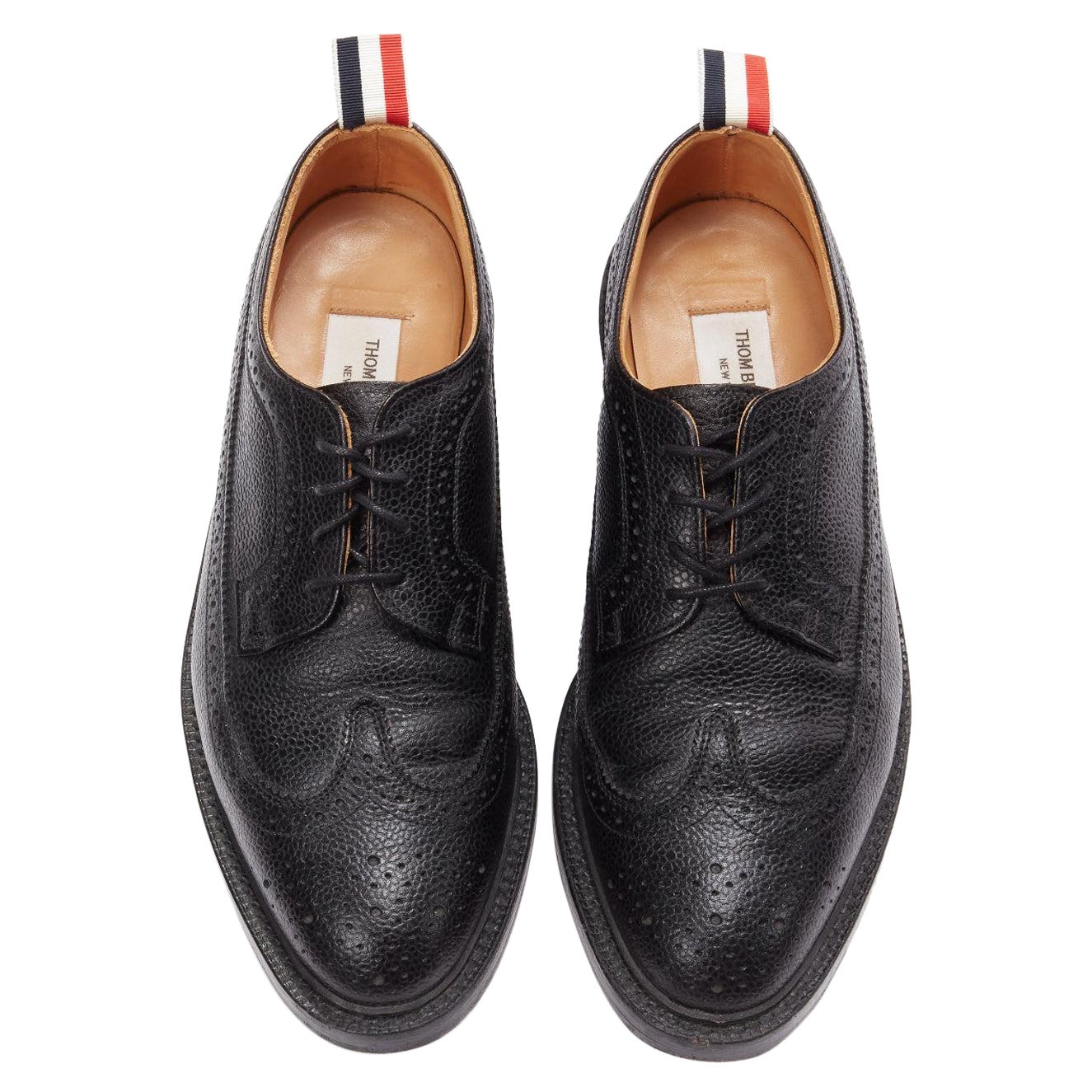 THOM BROWNE black grained leather perforated oxford brogue shoes EU42.5 For Sale