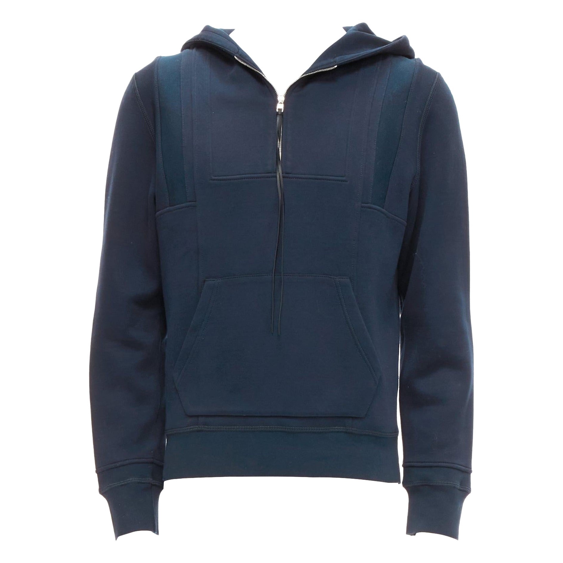 ALEXANDER MCQUEEN 2017 navy cotton blend half zip panelled hoodie M For Sale