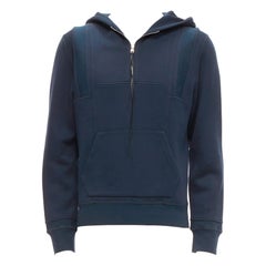 ALEXANDER MCQUEEN 2017 navy cotton blend half zip panelled hoodie M