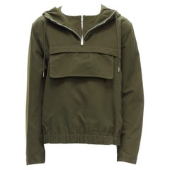 HELMUT LANG navy green silver half zip safari pocket hoodie M