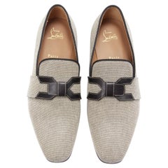 CHRISTIAN LOUBOUTIN Francis black leather grey fabric loafer dress shoes EU42