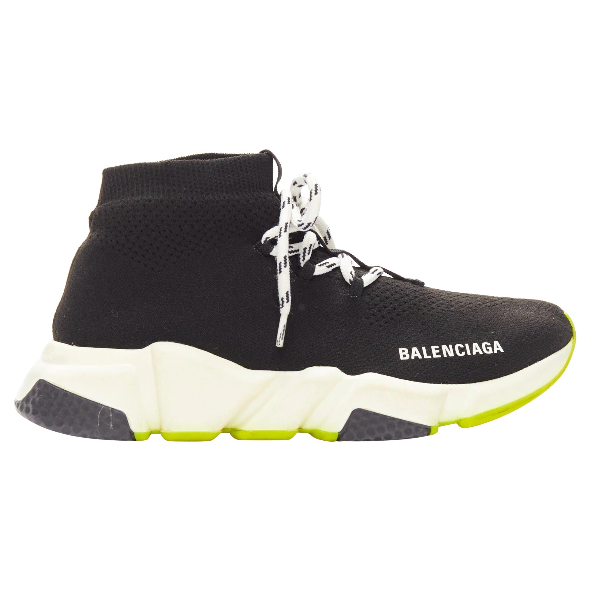 BALENCIAGA Speed black fabric neon yellow sole sock sneakers EU37 For Sale