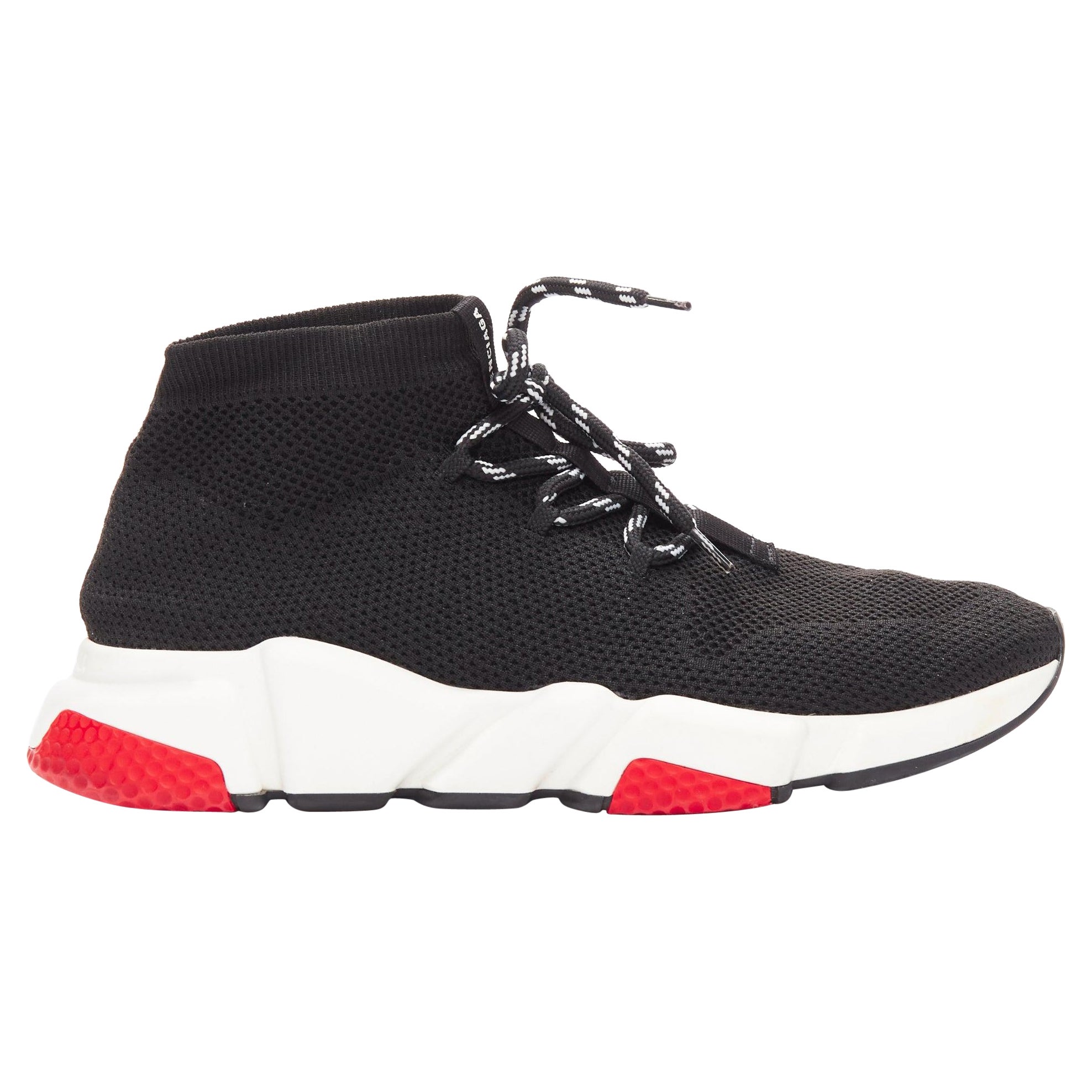 BALENCIAGA Speed black white red logo laced sock sneakers EU40 For Sale