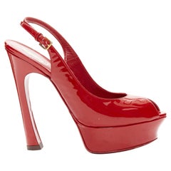 YVES SAINT LAURENT red patent peep toe platform slingback heels EU36.5