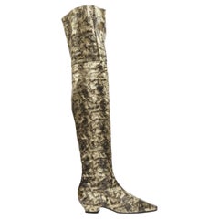 rare CHANEL 18A Runway gold CC cuir over knee long boots EU38.5